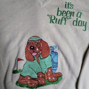 Vintage Lady LaMode Ruff Day Golf Dog V-Neck Sweater